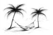 © Sanchai - A clean line art of a hammock tied to two palm trees on a desert island with soft shadowing
