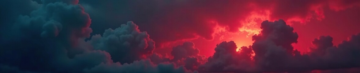dark stormy sky with thick red black smoke clouds, wild, gloomy
