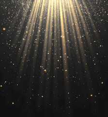 Wall Mural - Beautiful Golden Light Rays with Sparkling Particles on a Dark Background for Background Design