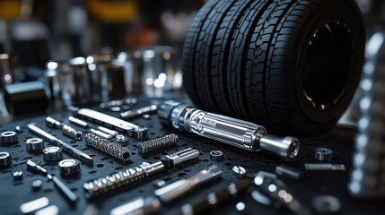 Poster - Compact tire repair kit with tools displayed clearly