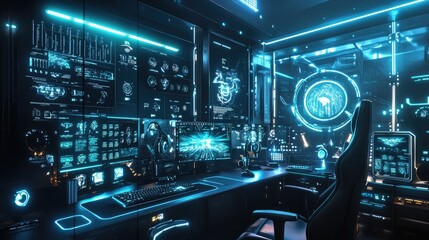 Poster - Competitive gaming setup with illuminated keyboards and headsets