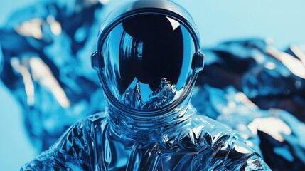 Poster - Astronaut figure in metallic blue futuristic design, abstract concept, 3D render