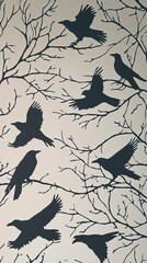 Poster - Crows in Flight Amongst Bare Winter Branches