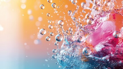 Poster - A vibrant splash of water with colorful bubbles creates a dynamic and refreshing visual effect.