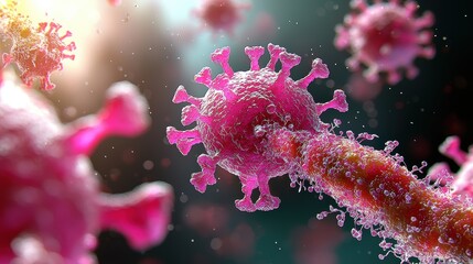 Poster - A detailed, colorful depiction of virus particles, showcasing their structure and complexity in a microscopic view.