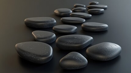 Poster - A pathway of smooth, dark stones arranged on a reflective surface.