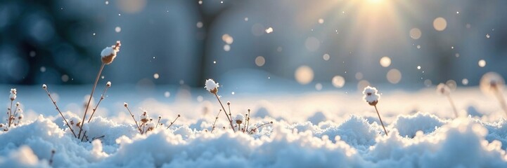 Sticker - Snowflakes gently falling on a blanketed meadow, white, snowflakes