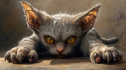 Aufkleber - A realistic depiction of a crouching cat with striking yellow eyes and sharp claws.