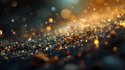 Poster - golden glittering background with a wave-like pattern, creating a sense of movement and sparkle.