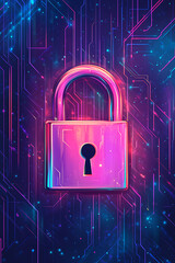Poster - A colorful digital lock symbolizing security and technology against a vibrant background.