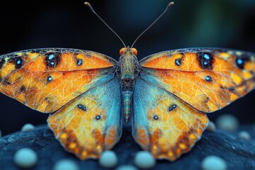 Poster - Close-up shot of a butterfly perched on a rock, showcasing its colors and patterns