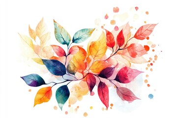 Poster - A delicate watercolor painting of vibrant leaves on a pure white background, perfect for designs and illustrations