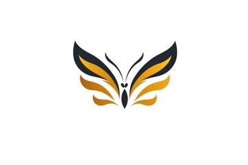Poster - A stylized butterfly logo with black and orange colors on a white background