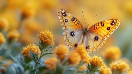 Poster - A butterfly perched on the petals of a bright yellow flower, capturing its beauty up close