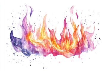 Poster - A watercolor painting of flames on a white surface
