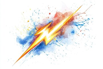 Aufkleber - A vibrant watercolor illustration of a lightning bolt, ideal for use in designs related to weather or electricity