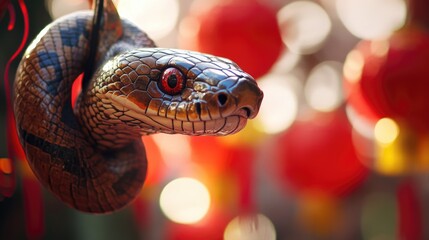 Poster - A close-up view of a snake coiled around a string, great for use in educational or scientific contexts