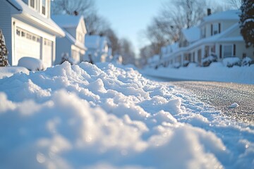 Poster - A large pile of snow sits in the middle of an urban street, awaiting winter's thaw