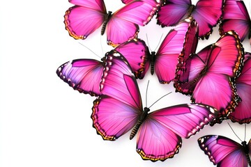 Poster - A group of pink butterflies sit on a white surface, waiting to take flight