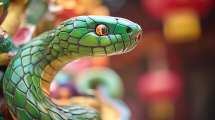 Fototapete - A detailed view of a sculpture featuring a snake, suitable for use in illustrations or as a decorative image