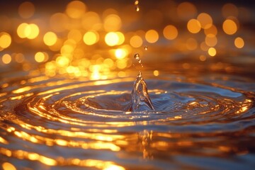 Poster - A close-up view of a single water drop floating on the surface of the water