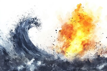 Poster - A powerful explosion of fire and water on a white background, suitable for action-packed scenes or dramatic visuals