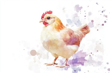 Aufkleber - Watercolor painting of a single chicken on a white background, simple and colorful illustration