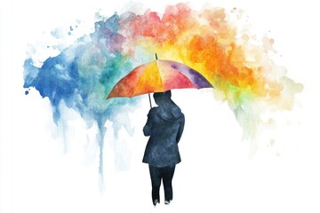 Poster - A person holding an umbrella in the rain, ideal for use on weather-related or travel-themed projects