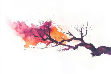 Poster - A watercolor painting of a bare tree trunk, perfect for illustrating themes of change, transformation, or impermanence