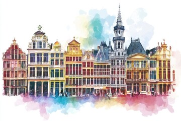Poster - Watercolor illustration of a group of buildings