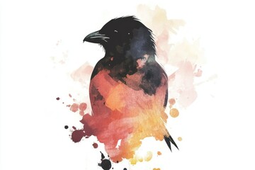 Aufkleber - A watercolor painting of a single bird perched on a clean white background
