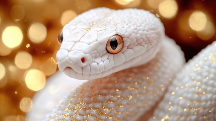 Poster - Close-up shot of a white snake on a golden surface