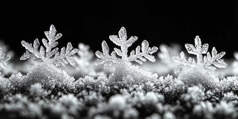 Aufkleber - A cluster of snowflakes rests on the snowy terrain, frozen in time