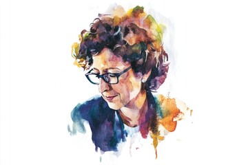 Poster - A watercolor painting of a woman wearing glasses
