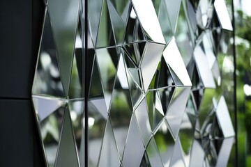 Poster - A close-up shot of a building with numerous mirrors on its facade