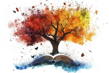 Poster - A book with a tree growing out of the top, possibly symbolizing knowledge and nature