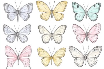 Aufkleber - A cluster of colorful butterflies in flight