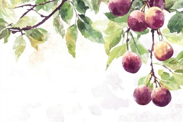 Poster - Fresh plums hang from branches of a tree in this still life image