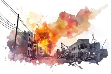 Poster - A fire burning in mid-air, surrounded by flames and smoke