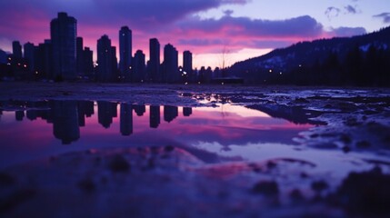 Serene Reflection of City Skyline at Dusk