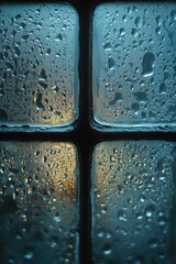 Poster - A close-up view of a window with water droplets on the glass, suitable for use in illustrations or designs where a watery theme is needed