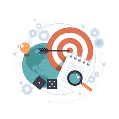 Wall Mural - Strategy concept. Flat design for internet advertising web development, internet marketing strategy, consulting and graphic design. Concept icons for web and mobile services vector illustration.