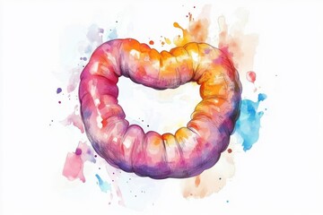 Poster - A close-up view of a worm on a plain white surface, depicted in watercolor style