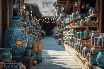 Poster - A store filled with various colored vases