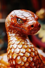 Poster - Close-up shot of a snake statue, ideal for use in designs related to mythology, symbolism, or cultural themes
