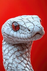 Aufkleber - A close-up shot of a snake's head on a bright red background