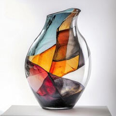 Poster - A beautiful glass vase filled with colorful flowers sits on a wooden table, perfect for decorating or gifting