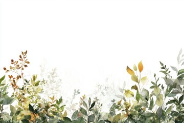 Wall Mural - Delicate watercolor depiction of leaves and flowers against a clean white background