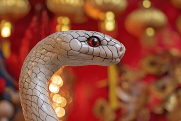Poster - A detailed view of a snake's head and body from a sculpture or statue