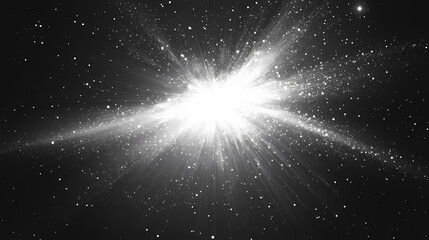 Monochrome pattern with diverging white rays of light. entering hyperspace hd. travel through black space white stars. hyper jump Starfall. Illustration